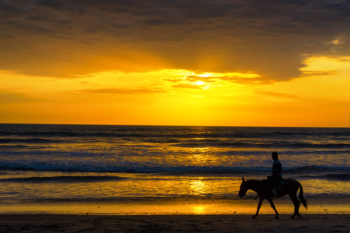 Paseo a caballo en las costas griegas viendo el atardecer
